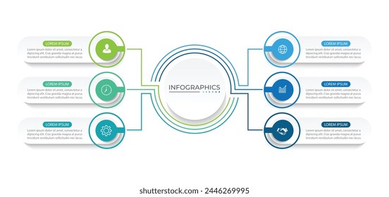 Plantilla infográfica moderna. Diseño de elementos de círculo creativo con iconos de marketing. Concepto de negocio con 6 opciones
