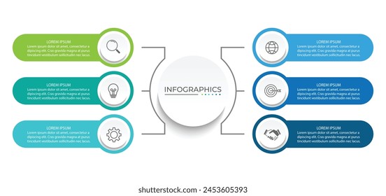 Modern infographic template. Creative circle element design with marketing icons. Business concept with 6 options