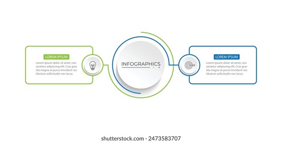 Moderne Infografik-Vorlage. Kreatives Kreislauf-Element-Design mit Marketing-Icons. Geschäftskonzept mit 2 Optionen