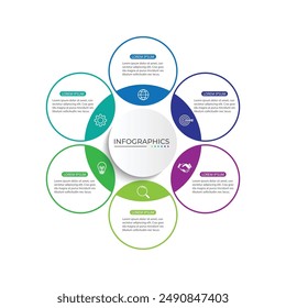 Plantilla infográfica moderna. Diseño de elementos de círculo creativo con iconos de marketing. Concepto de negocio con 6 opciones