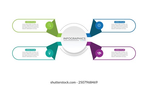 Moderne Infografik-Vorlage. Kreatives Kreis-Element-Design mit Marketing-Icons. Geschäftskonzept mit 4 Optionen