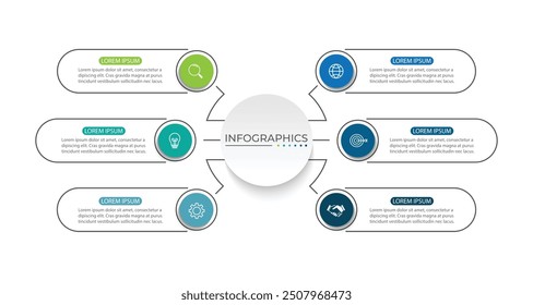 Modern infographic template. Creative circle element design with marketing icons. Business concept with 6 options