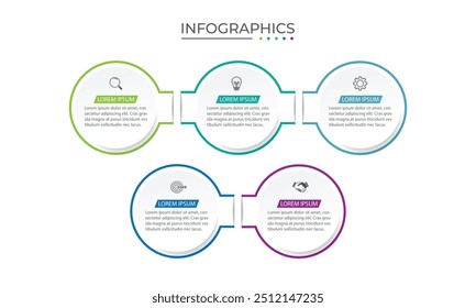 Plantilla infográfica moderna. Diseño creativo de elementos de círculo con iconos de marketing. Concepto de negocio con 5 opciones