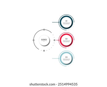 Modelo infográfico moderno. Projeto de elementos de círculo criativo. Conceito de negócios com 3 opções, etapas, partes.