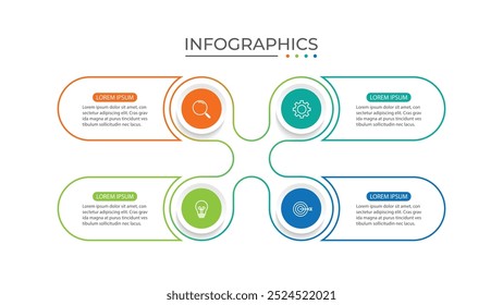 Moderne Infografik-Vorlage. Kreatives Kreis-Element-Design mit Marketing-Icons. Geschäftskonzept mit 4 Optionen, Stufen, Sektionen.