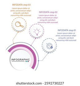 Modern infographic template. Creative circle element design with marketing icons. Business concept with 3 options, steps.