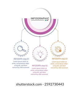 Modern infographic template. Creative circle element design with marketing icons. Business concept with 3 options, steps.