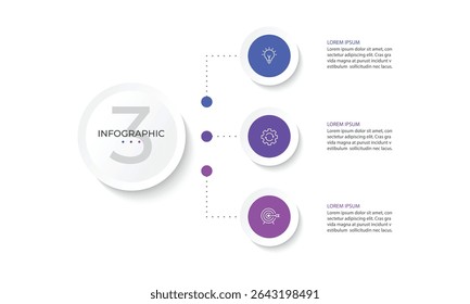 Plantilla infográfica moderna. Diseño creativo de elementos de círculo con iconos de marketing. Concepto de negocio con 3 opciones, pasos, secciones.