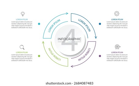 Plantilla infográfica moderna. Diseño creativo de elementos de círculo con iconos de marketing. Concepto de negocio con 4 opciones, pasos, secciones.