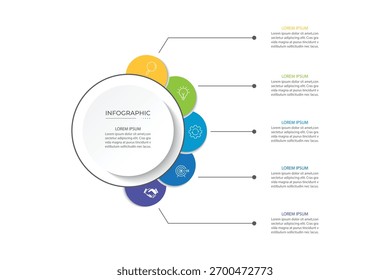 Modern infographic template. Creative circle element design with marketing icons. Business concept with 5 options, steps, sections.