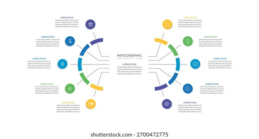 Plantilla infográfica moderna. Diseño creativo de elementos de círculo con iconos de marketing. Concepto de negocio con 10 opciones, pasos, secciones.