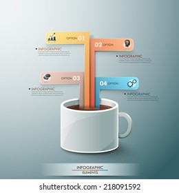Modern infographic template with cup of tee and ribbons for 4 options. Vector. Can be used for web design and  workflow layout