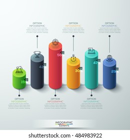 Modern infographic template cylinder column chart Design. Can be used for workflow layout, banner, number, step up options, web design.