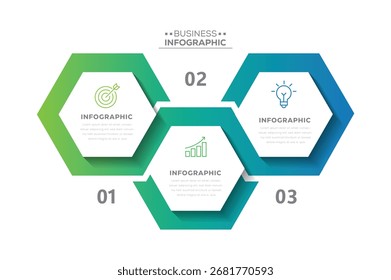 Diseño moderno de la Plantilla de la infografía con 3 pasos. Plantilla hexagonal de negocios con opciones para diagrama de procesos, flujo de trabajo, línea de tiempo, Diseño web.