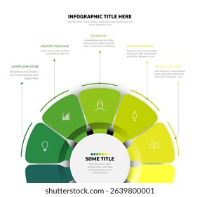 Modern infographic template design featuring a circular 6-step data visualization and business presentation structure ideal for visual representation of steps in a process or presentation data 