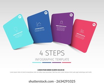 Plantilla infográfica moderna que muestra 4 pasos u opciones coloridas. Este diseño infográfico creativo es perfecto para presentar un proceso o secuencia simple de cuatro pasos.