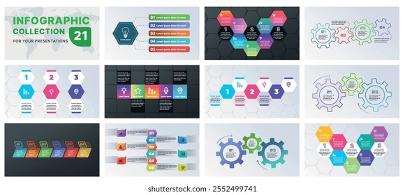 A modern infographic template featuring a collection of geometric shapes, flow diagrams, and progress charts. Ideal for business presentations, marketing strategies, and data analysis, flat design