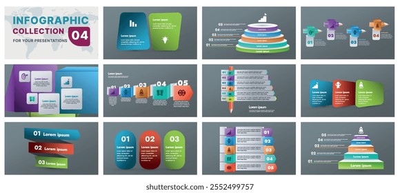 A modern infographic template featuring a collection of geometric shapes, flow diagrams, and progress charts. Ideal for business presentations, marketing strategies, and data analysis, flat design