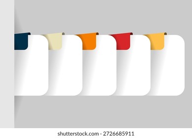 Modern infographic template with five blank white cards and colorful navigation tabs vector illustration for business presentation data visualization steps process flow layout copy space