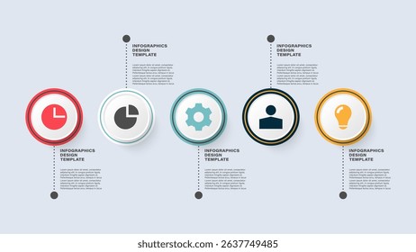 Modern Infographic Template with Five Processes or Steps. Business and Marketing Layout with Icons