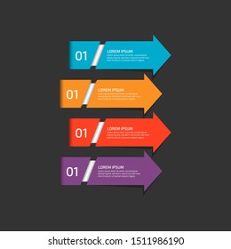 Modern Infographic template in four steps for Business. Multi-color design vector can be used for workflow layout, diagram, annual report, web design. Concept element with 4 options or processses.