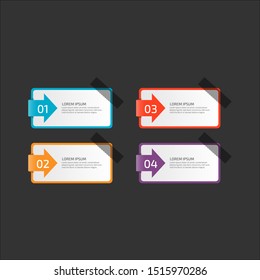 Modern Infographic template in four steps for Business. Multi-color design vector can be used for workflow layout, diagram, annual report, web design. Concept element with 4 options or processses.