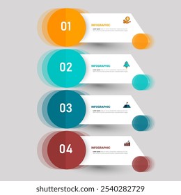 Plantilla infográfica moderna con cuatro pasos para la presentación de datos empresariales. Vector.