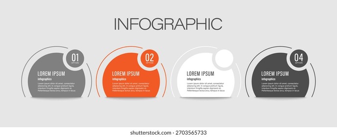 Modelo Infográfico Moderno. Quatro etapas, processo ou opções infográfico layout com elementos semicirculares