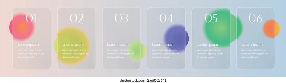 Modern infographic template with glass, gradient bubbles and minimalist design elements. Perfect for presentations, business processes, marketing strategies and data visualization