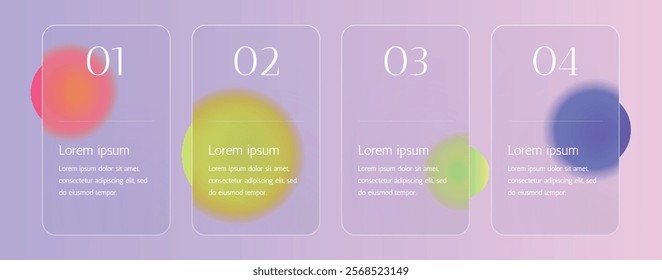 Modern infographic template with glass, gradient bubbles and minimalist design elements. Perfect for presentations, business processes, marketing strategies and data visualization