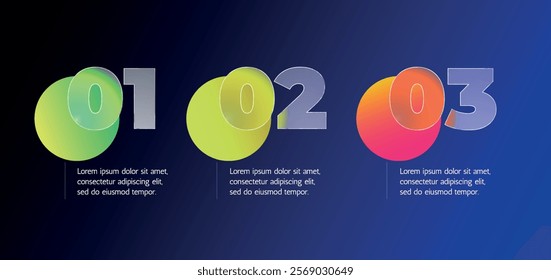 Modern infographic template with glass, gradient bubbles and minimalist design elements. Perfect for presentations, business processes, marketing strategies and data visualization