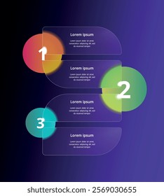 Modern infographic template with glass, gradient bubbles and minimalist design elements. Perfect for presentations, business processes, marketing strategies and data visualization