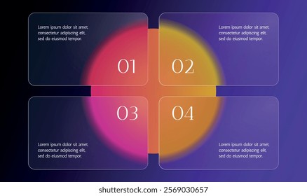 Modern infographic template with glass, gradient bubbles and minimalist design elements. Perfect for presentations, business processes, marketing strategies and data visualization