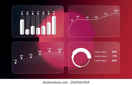 Modern infographic template with glass, gradient bubbles and minimalist design elements. Perfect for presentations, business processes, marketing strategies and data visualization