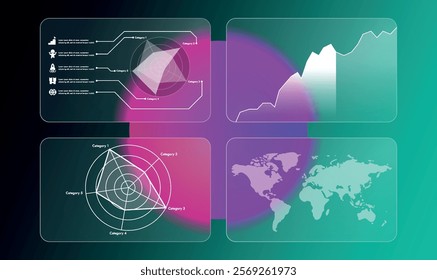 Modern infographic template with glass, gradient bubbles and minimalist design elements. Perfect for presentations, business processes, marketing strategies and data visualization