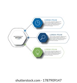 Modern infographic template with hexagonal relistic elements in flat colors on a white background. Business process information visualisation data with several steps. Vector eps10 concept