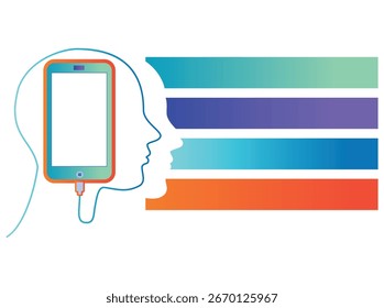 Plantilla infográfica moderna con Formas de cabeza humana, burbujas de discurso y Elementos de tecnología digital. Diseño de Vector degradado en colores azul, verde, púrpura y naranja. Perfecto para negocios hjjjj