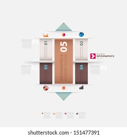 Modern infographic template with icons for business design, ribbons. Can be used for banners, cards, paper designs, website layouts, diagrams and presentations. Vector eps10 illustration.