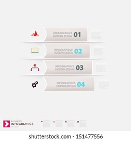 Modern infographic template with icons for business design, ribbons. Can be used for banners, cards, paper designs, website layouts, diagrams and presentations. Vector eps10 illustration.