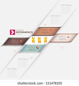 Modern infographic template with icons for business design, ribbons. Can be used for banners, cards, paper designs, website layouts, diagrams and presentations. Vector eps10 illustration.