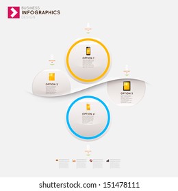 Modern infographic template with icons for business design, ribbons. Can be used for banners, cards, paper designs, website layouts, diagrams and presentations. Vector eps10 illustration.