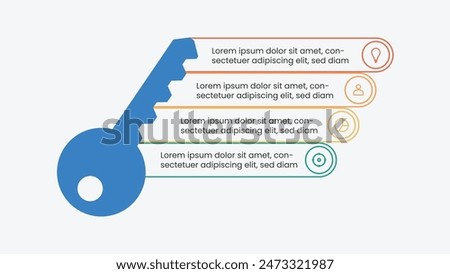 Modern infographic template with key symbol. Creative business presentation. 4 options corporate workflow.