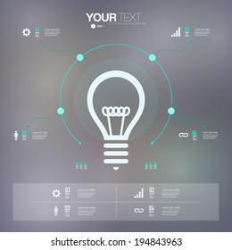 Modern infographic template with light bulb icon design  can be used for workflow layout, chart, number options, presentation, web design.  Eps 10 stock vector illustration 