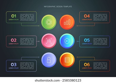 Modern Infographic Template with a Multicolor Circular Layout for Business, Technology, Marketing. Vector Design for Data Analysis, Reports, Presentations, and Web Banners. Editable Diagram Chart.