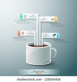 Modern infographic template with notepad and pencil on white background.  Vector. Can be used for web design and  workflow layout