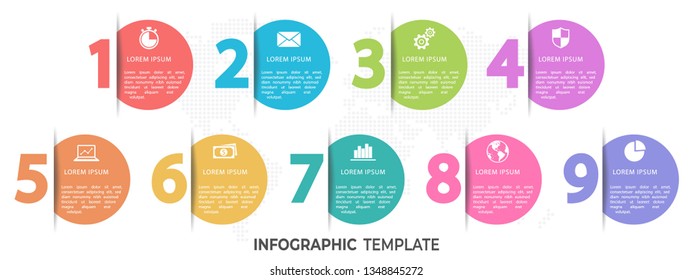 modern infographic template with numbers 9 options.