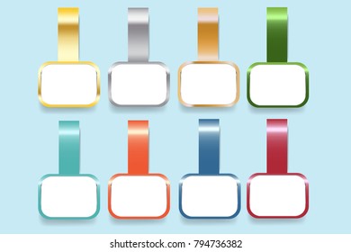 Modern infographic template as a set of blank rectangles with colorful metal frames with metal labels.