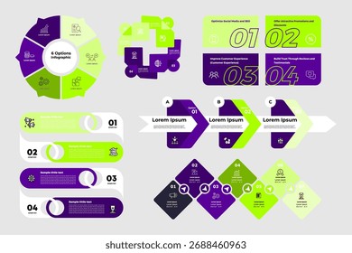 Modern infographic template set with easy-to-use business flow charts for poster, web, annual, or corporate business presentation design. Vector EPS