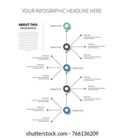 A modern infographic template with several main points and their sub catagories from the sides.

