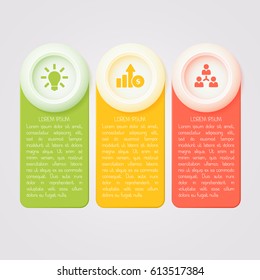 Modern infographic template with soft light. Three circle options vector illustration. 3 vertical steps business concept for workflow, data, process